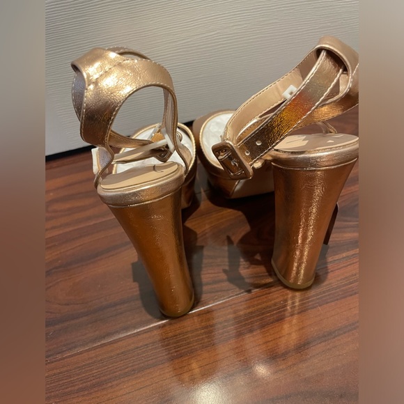 London Rag Rager Rose Gold Peep-Toe High Platform Block Sandals Size 9 - Picture 10 of 12